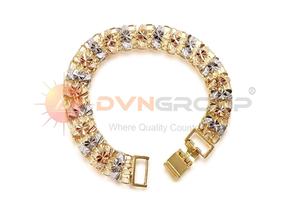 Three Tone Plated Mens Heart Bracelet